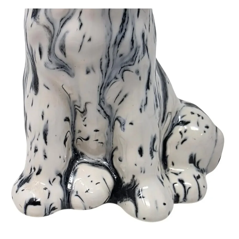 Vintage Big Eye Cat Figurine Black White Ceramic 7in Hairline Crack